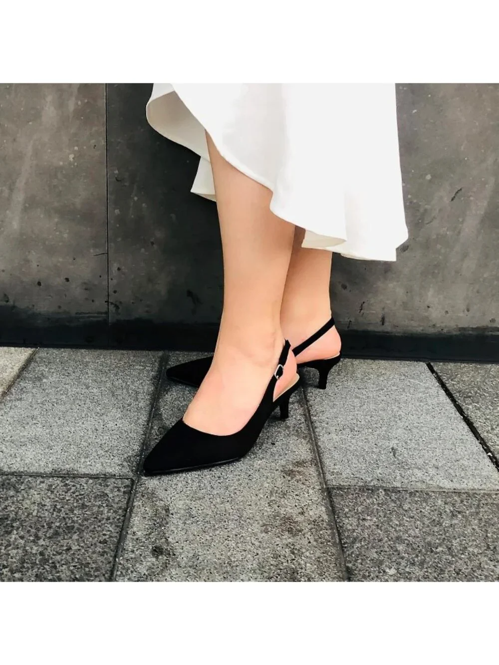 Women's Black Suede Slingback Pump Pointed Closed Toe Low Kitten Heel Shoes